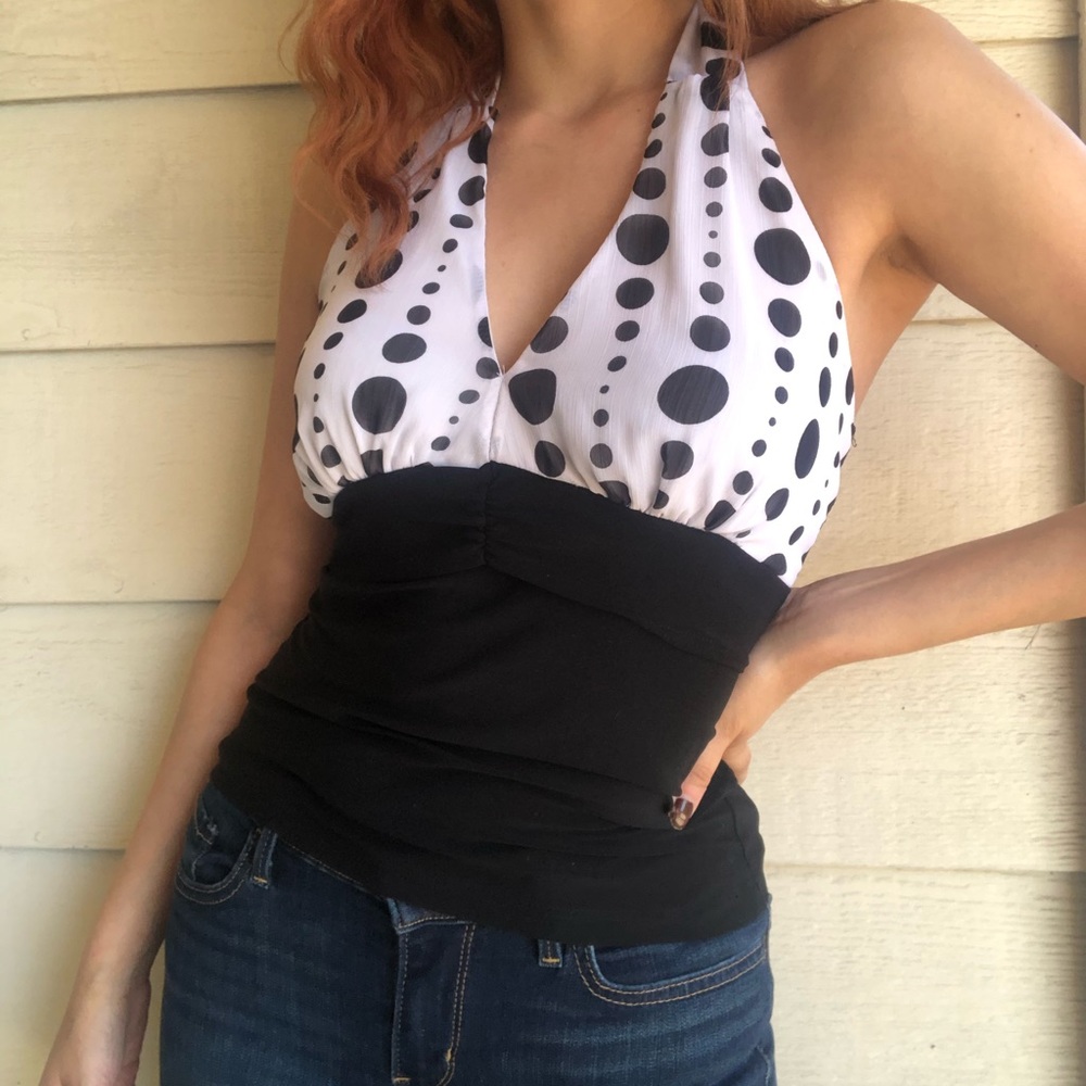 2000s black and white halter top